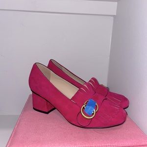 Pink suede loafers